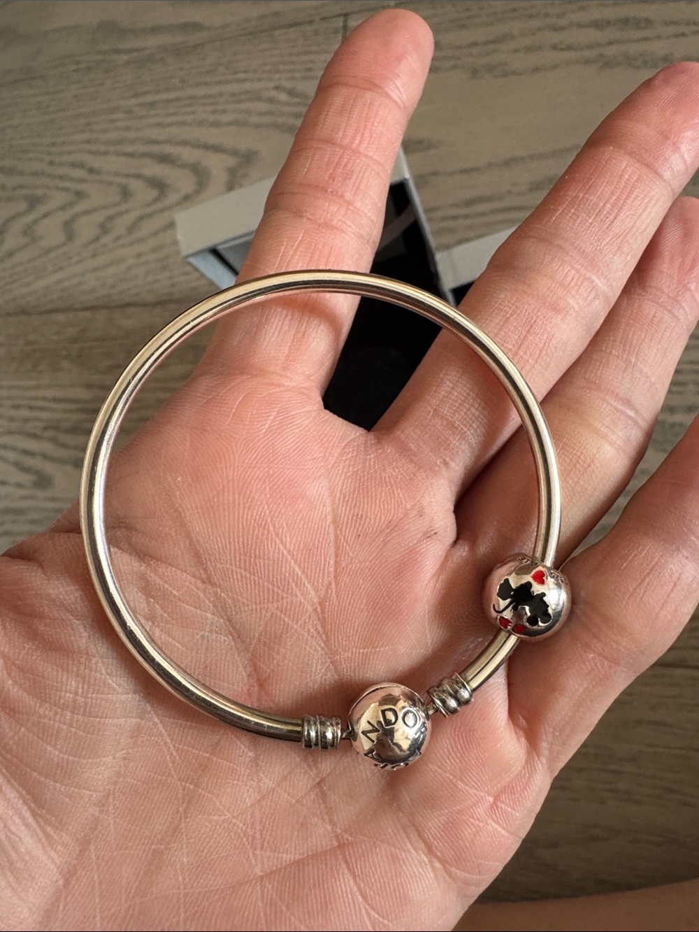 Pandora Silver Charm Bangle with a 2 Disney Logo Charms (Disney Edition) - Picture 2 of 5